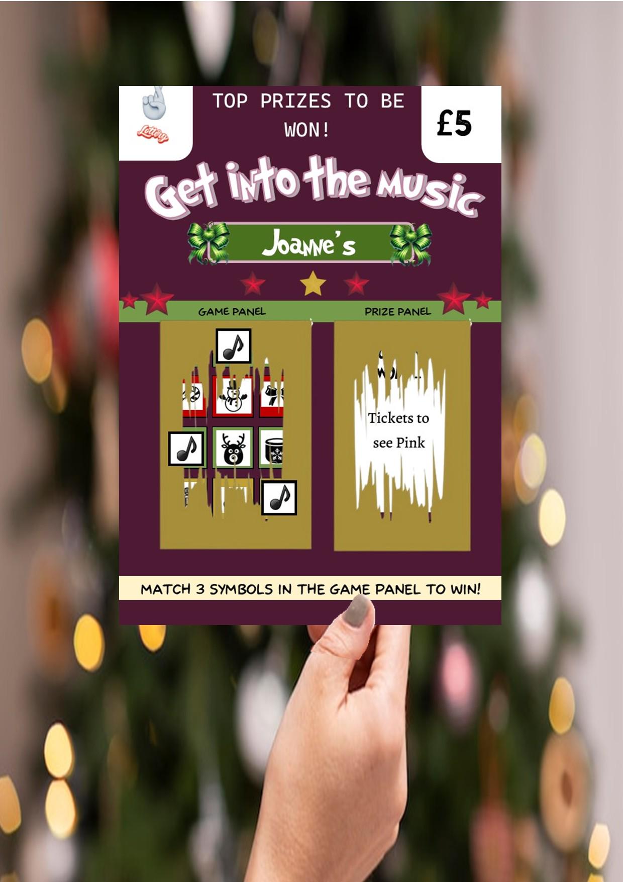 Scratch Card: Surprise, Festival, Music, Concert Reveal Gift, fun gift, Christmas, Festive, Personalised, Scratch to reveal gift