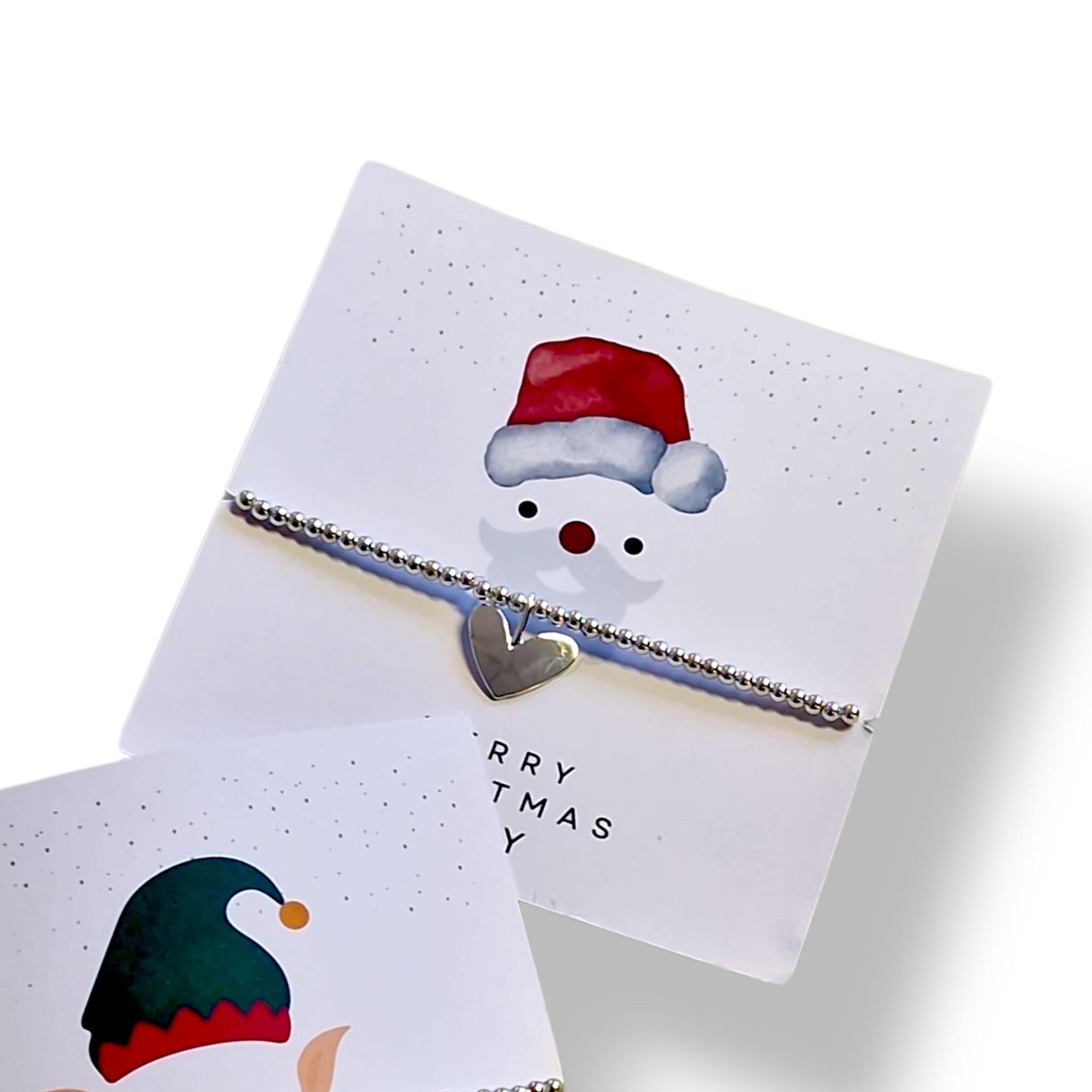 Christmas Bracelet - Santa or Elf  - Silver plated charm bracelet with Heart charm - Stocking filler - Christmas Eve Box - Secret Santa