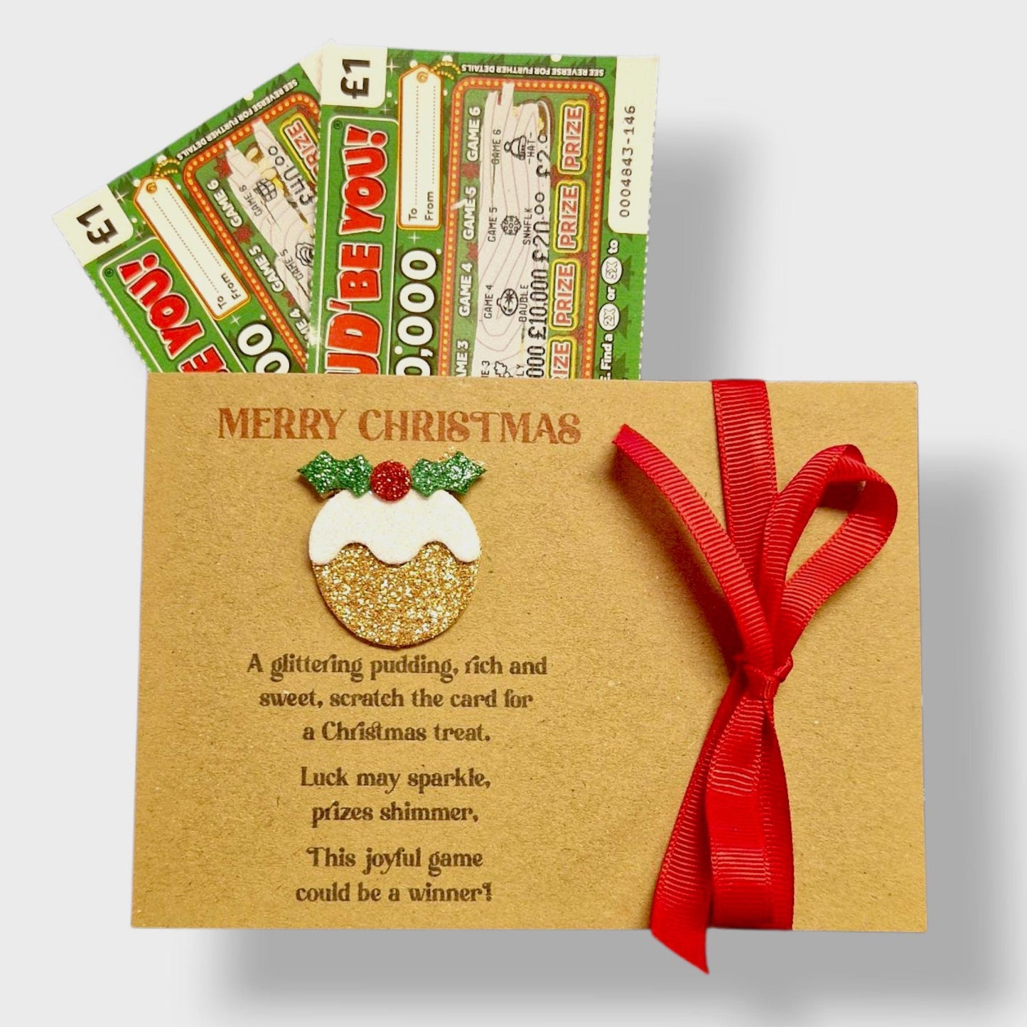 Scratchcard Holder, Funny Christmas Pudding, Lottery Ticket Holder: Novelty Festive Favour,Table Favour - Cracker Alternative - Pud3