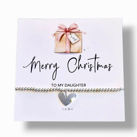 Merry Christmas Personalised Silver Plated Heart Bracelet – Custom Gift for Her– Festive Gift for Her, Stocking Filler, Secret Santa