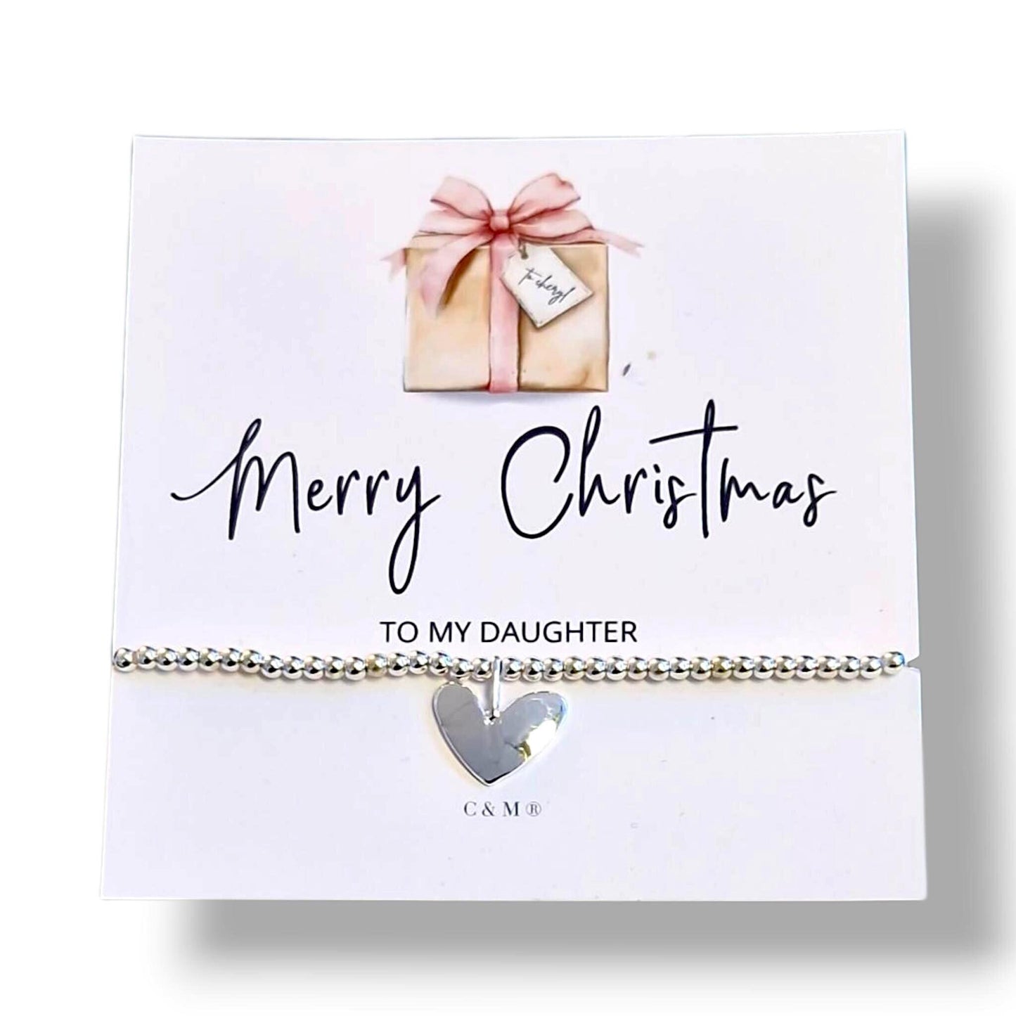Merry Christmas Personalised Silver Plated Heart Bracelet – Custom Gift for Her– Festive Gift for Her, Stocking Filler, Secret Santa