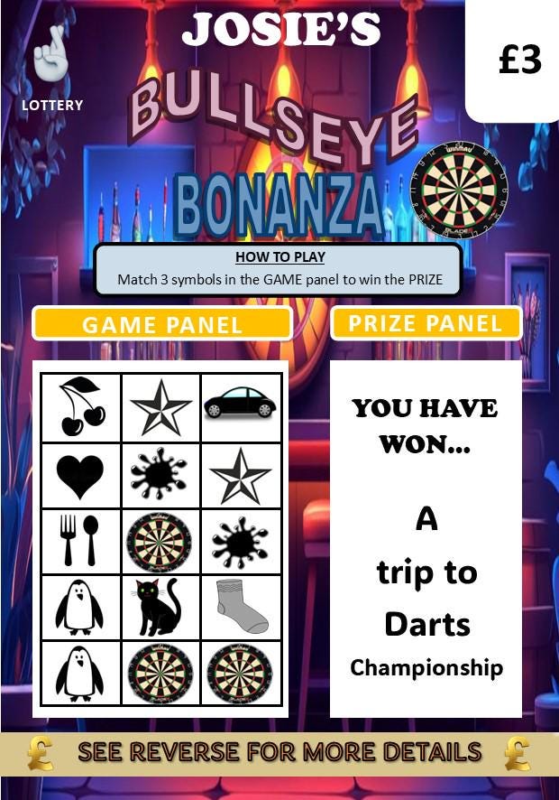 Darts Scratch Off Card: Surprise Gift for Darts players and Darts Fans, fun lotto, Personalised, Christmas, Birthday