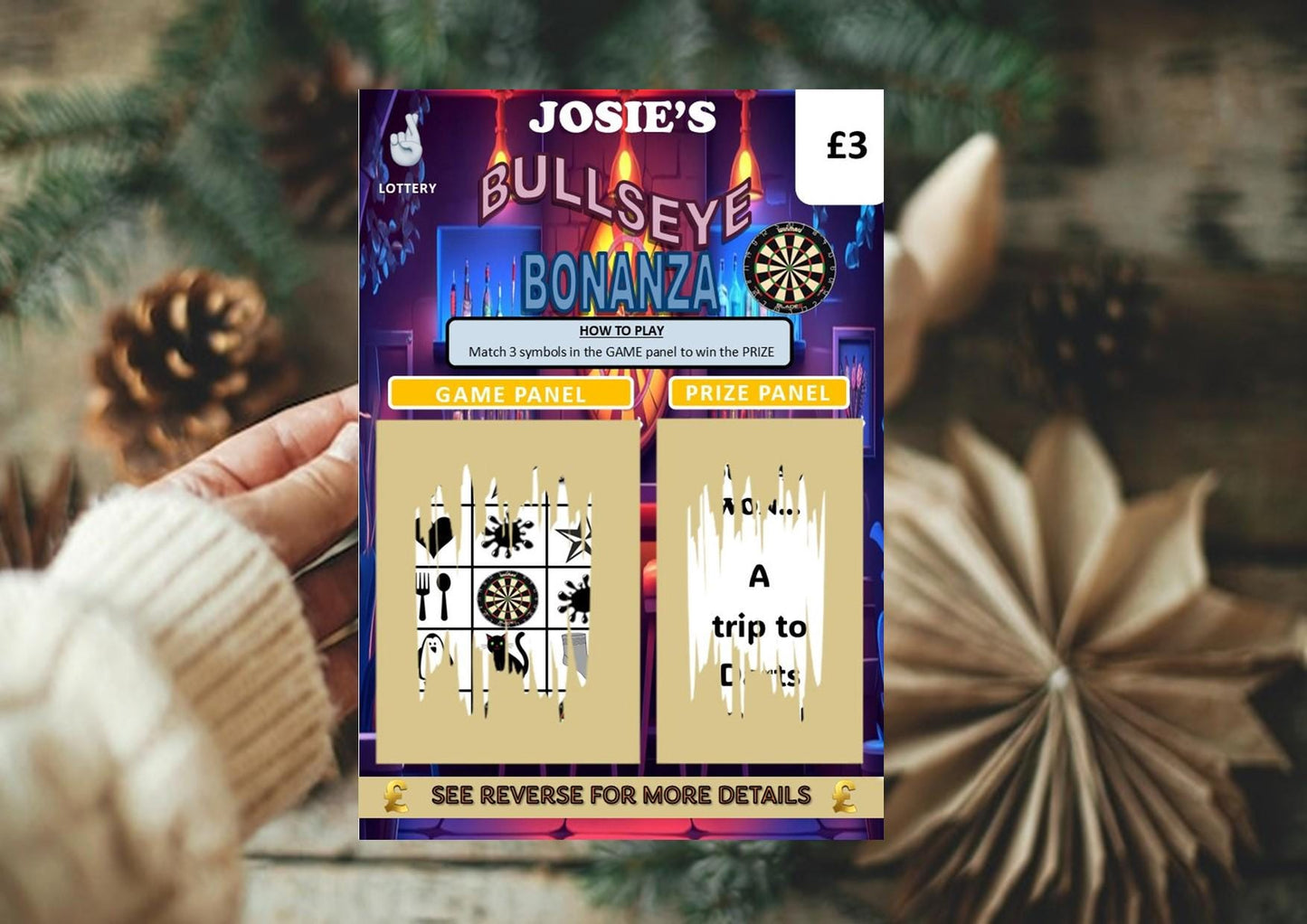 Darts Scratch Off Card: Surprise Gift for Darts players and Darts Fans, fun lotto, Personalised, Christmas, Birthday