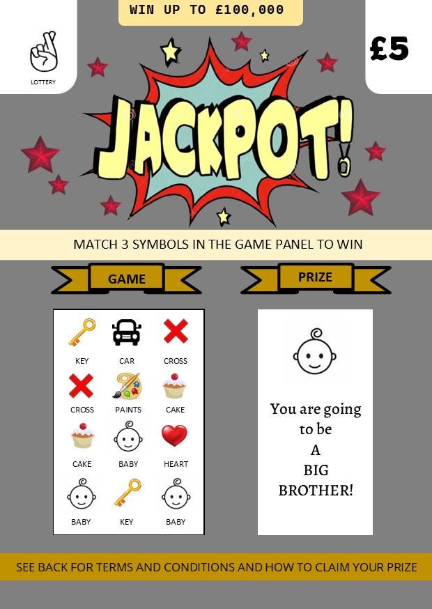 Big Brother Big Sister Pregnancy Reveal Scratch Card – Unique Sibling Announcement, Fun Baby News Lotto, Scratch off