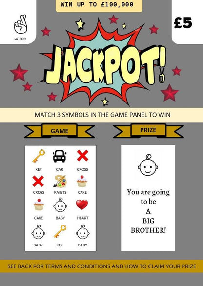 Big Brother Big Sister Pregnancy Reveal Scratch Card – Unique Sibling Announcement, Fun Baby News Lotto, Scratch off