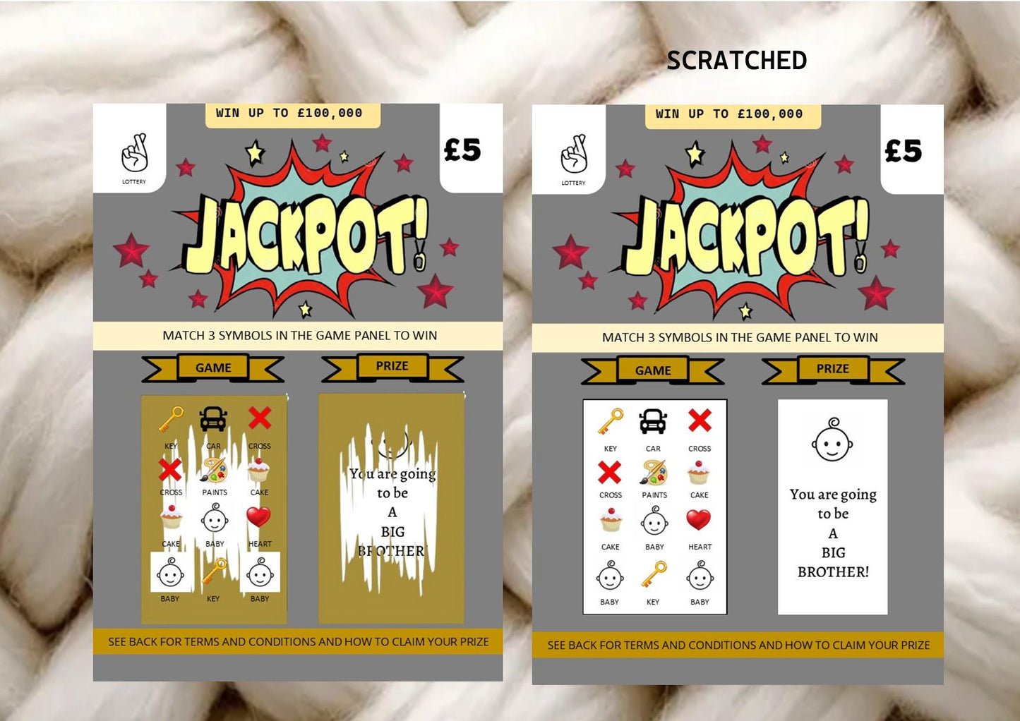 Big Brother Big Sister Pregnancy Reveal Scratch Card – Unique Sibling Announcement, Fun Baby News Lotto, Scratch off