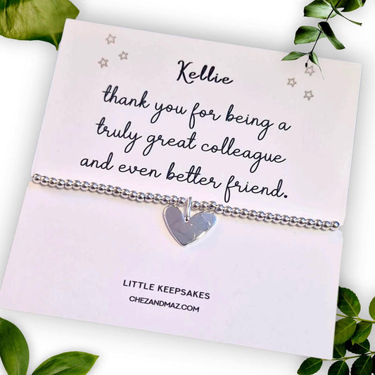 Silver Plated Heart Charm Bracelet: Colleague Friendship Gift - Christmas - Birthday - Leaving Gift