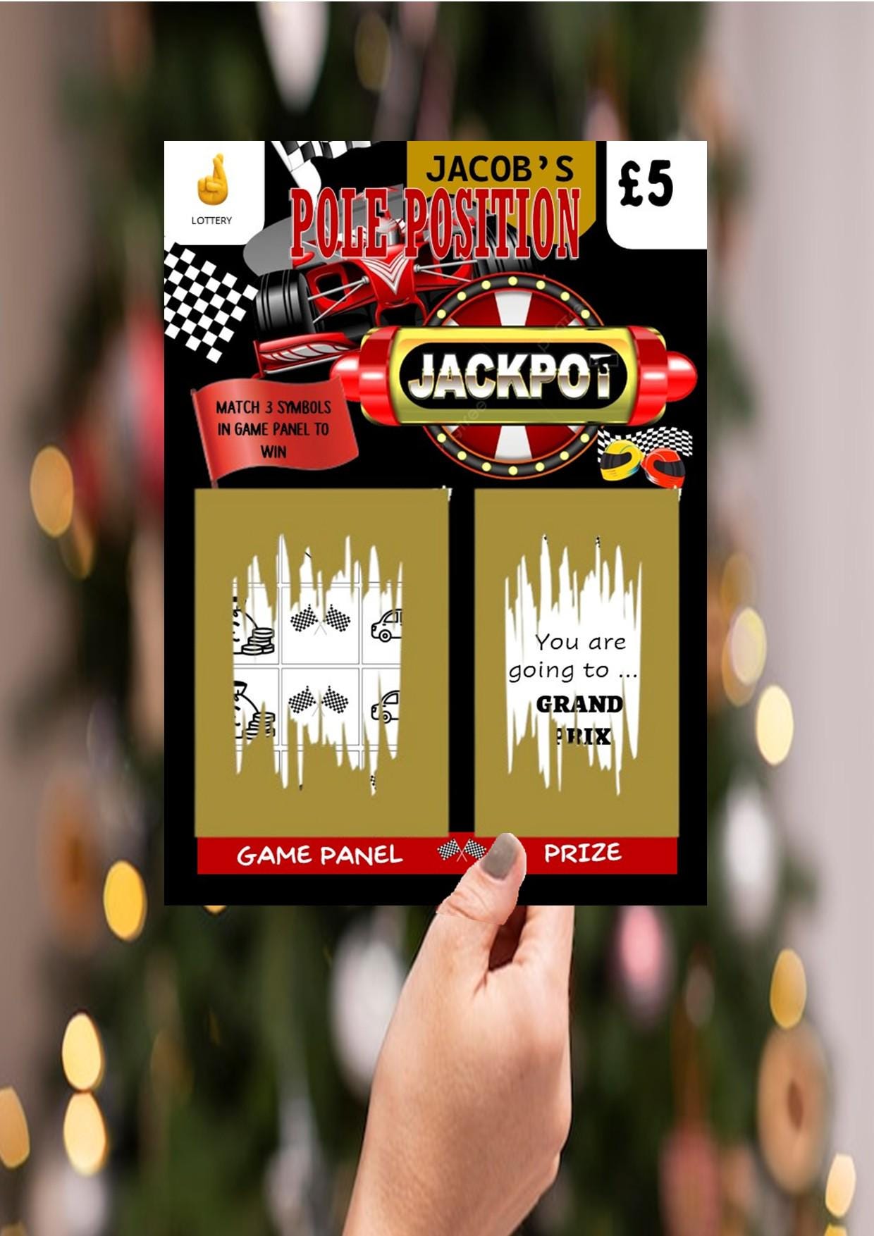 Formula One  - Grand Prix Racing Car Scratch Off Card: Surprise Gift for Supercar F1 Fans, fun lotto, Personalised, Christmas, Birthday