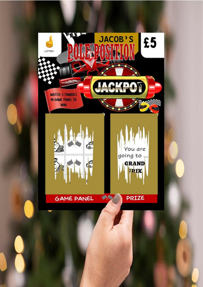 Formula One  - Grand Prix Racing Car Scratch Off Card: Surprise Gift for Supercar F1 Fans, fun lotto, Personalised, Christmas, Birthday