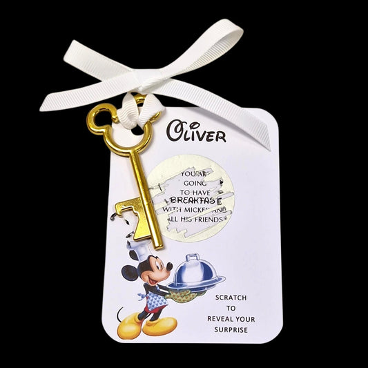 Disneyland Paris, Disneyworld, Breakfast with Mickey Surprise Reveal Scratch Off Metal Mickey Key Holiday Announcement,  Christmas, Birthday