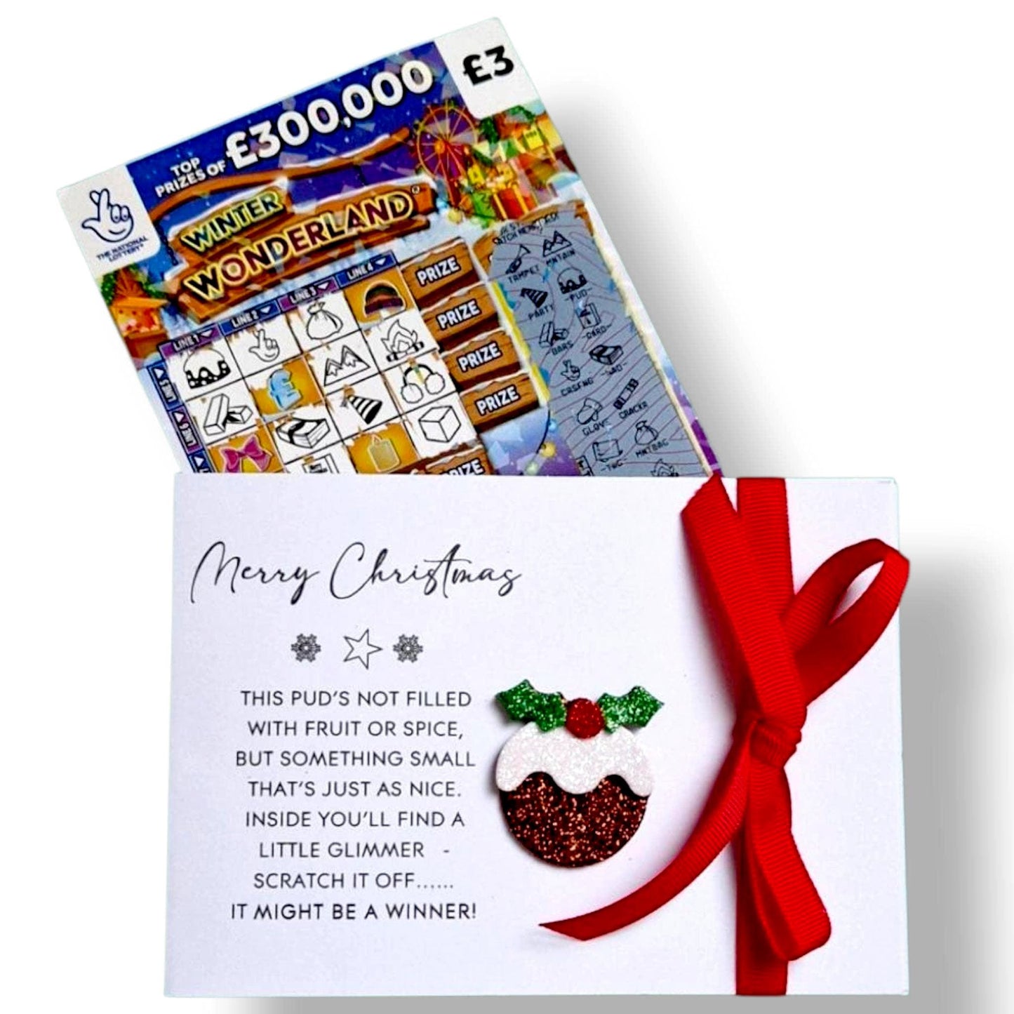 Scratchcard Holder, Funny Christmas Pudding, Lottery Ticket Holder: Novelty Festive Favour,Table Favour - Cracker Alternative