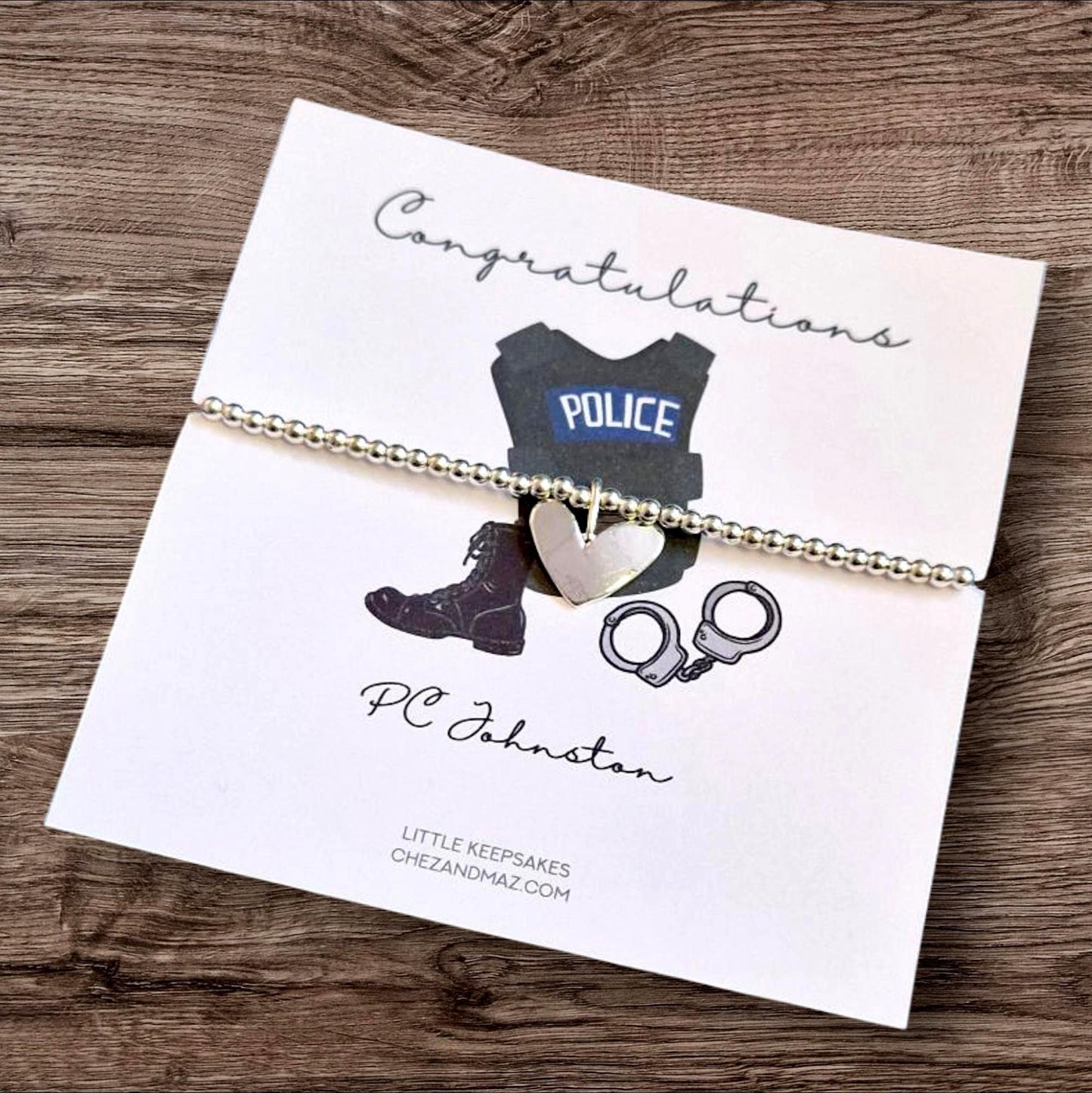Police Officer - Police Constable-Congratulations, Personalised I Passing out I Graduation Bracelet -Silver plated charm bracelet heart char