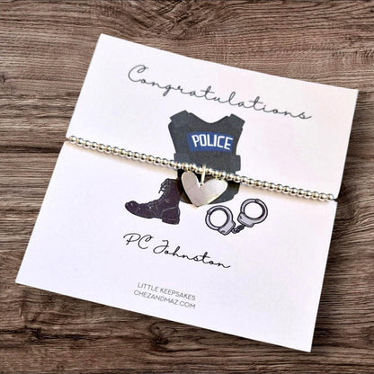 Police Officer - Police Constable-Congratulations, Personalised I Passing out I Graduation Bracelet -Silver plated charm bracelet heart char