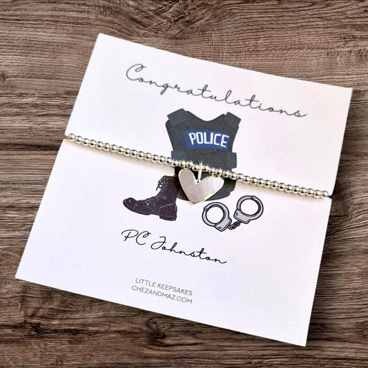 Police Officer - Police Constable-Congratulations, Personalised I Passing out I Graduation Bracelet -Silver plated charm bracelet heart char