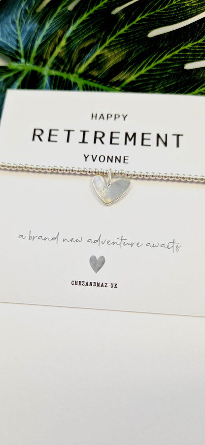 Personalised Retirement Bracelet: Silver Plated Heart Charm - Happy Retirement