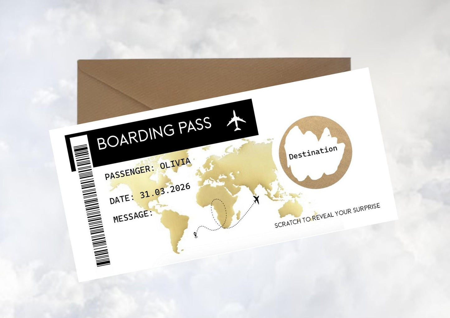 Personalised Surprise Scratch Off Card: Holiday Reveal Boarding Pass