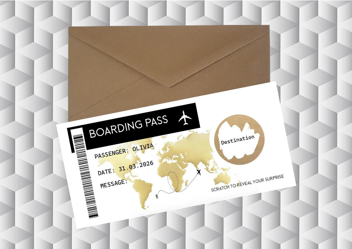 Personalised Surprise Scratch Off Card: Holiday Reveal Boarding Pass