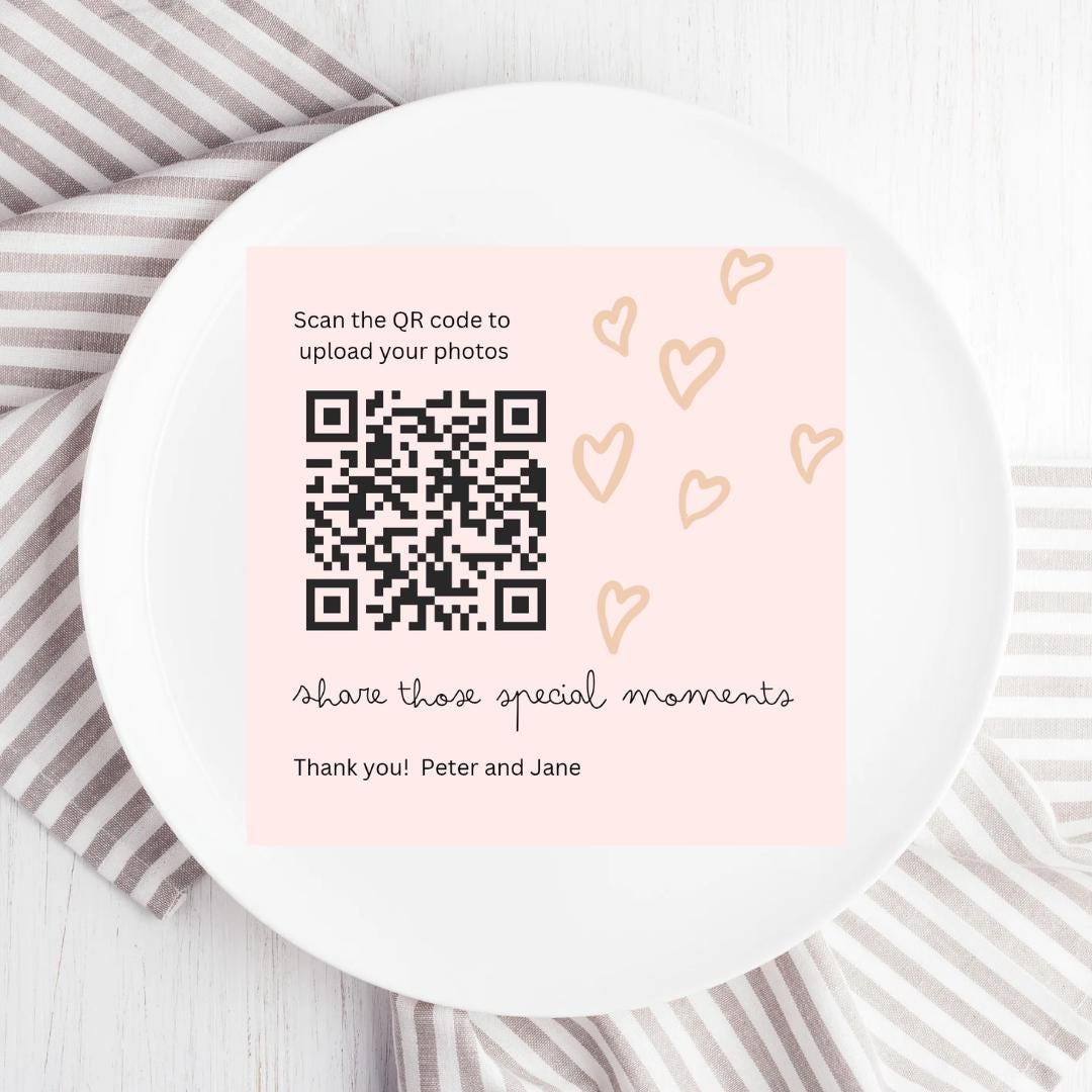 Wedding QR Code Photo Sharing Cards: Personalised Engagement Announcement, share photos card size 95mmx95mm