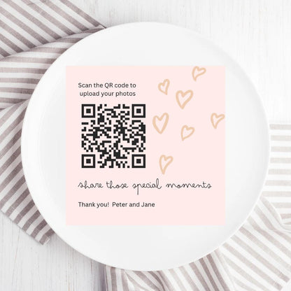 Wedding QR Code Photo Sharing Cards: Personalised Engagement Announcement, share photos card size 95mmx95mm
