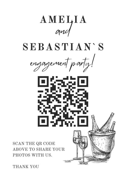 Engagement Party QR Code Photo Sharing Cards: Personalised Guest Keepsake (A7 Size 7x10 cm) - Share your special moments