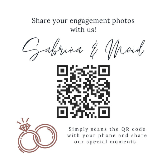 Engagement Party QR Code Photo Sharing Cards: Personalised Guest Keepsake (9.5x9.5 cm) - Share your special moments