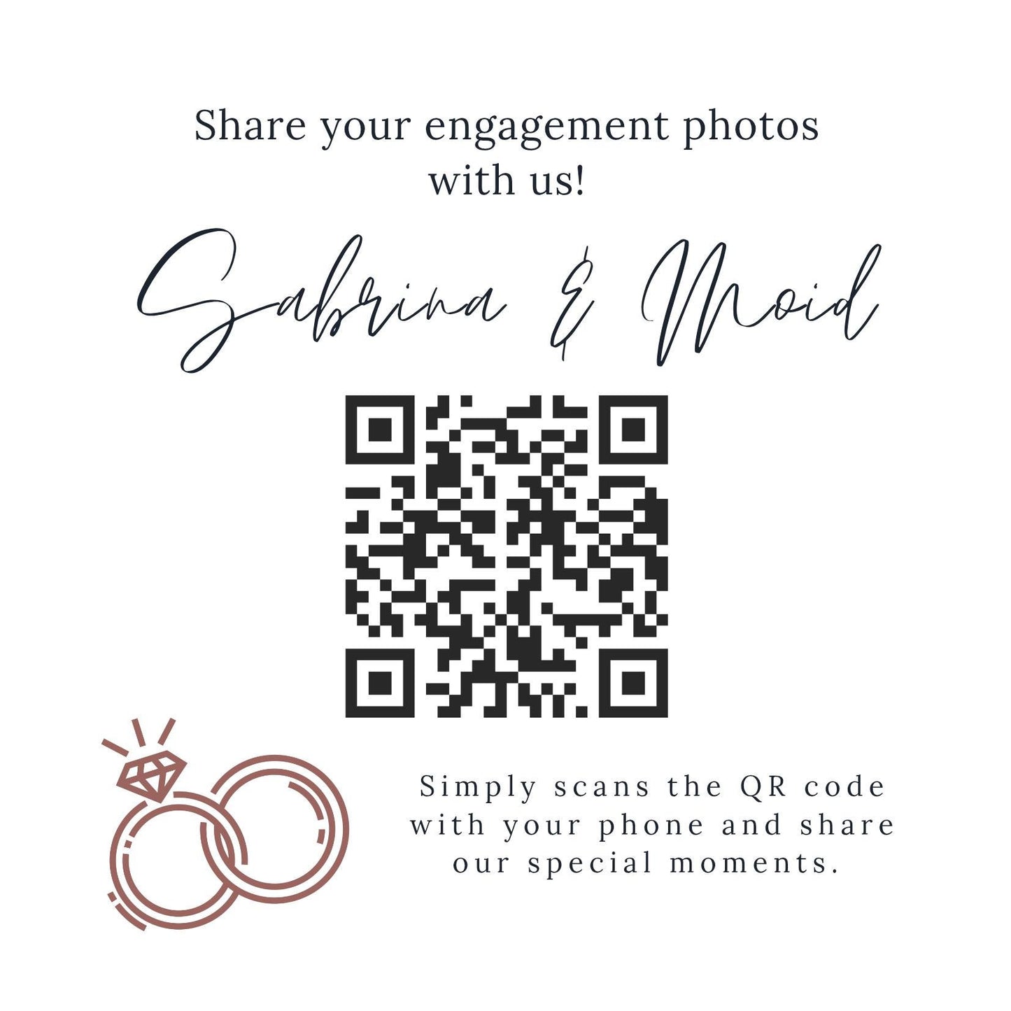 Engagement Party QR Code Photo Sharing Cards: Personalised Guest Keepsake (9.5x9.5 cm) - Share your special moments