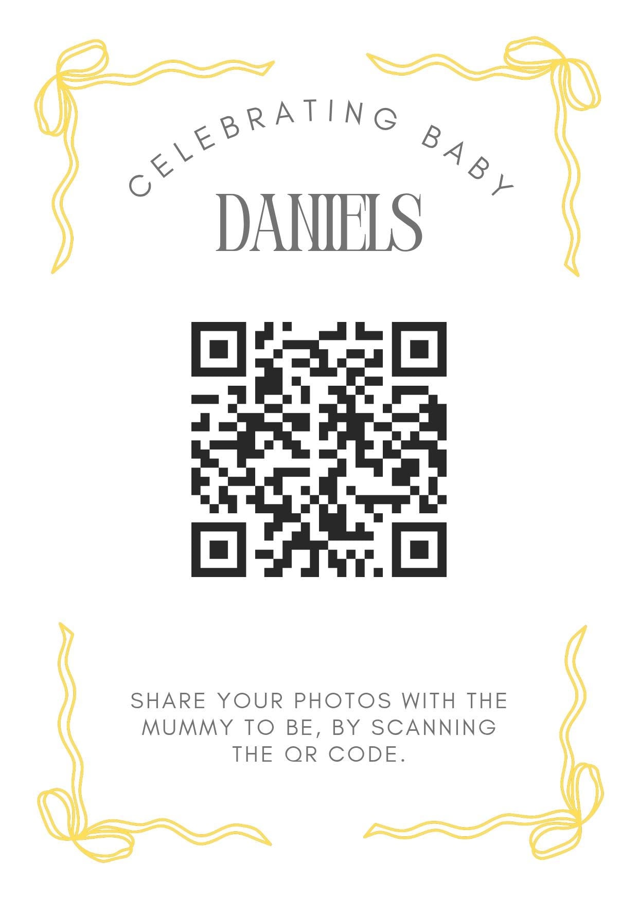 Baby shower QR Code Photo Sharing Cards: Personalised (7x10 cm A7 Size), smartphone photo sharing