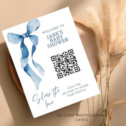 Baby shower QR Code Photo Sharing Cards: Personalised (7x10 cm A7 Size), smartphone photo sharing