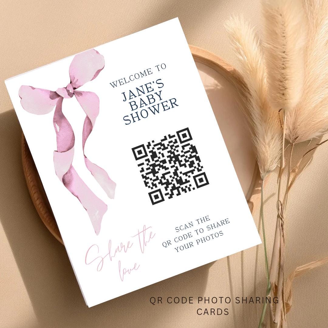 Baby shower QR Code Photo Sharing Cards: Personalised (7x10 cm A7 Size), smartphone photo sharing