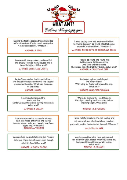 What am I - Riddle Game | Questions and answers | Instant Download | Fun Printable Holiday Game I Print at home