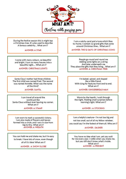 What am I - Riddle Game | Questions and answers | Instant Download | Fun Printable Holiday Game I Print at home