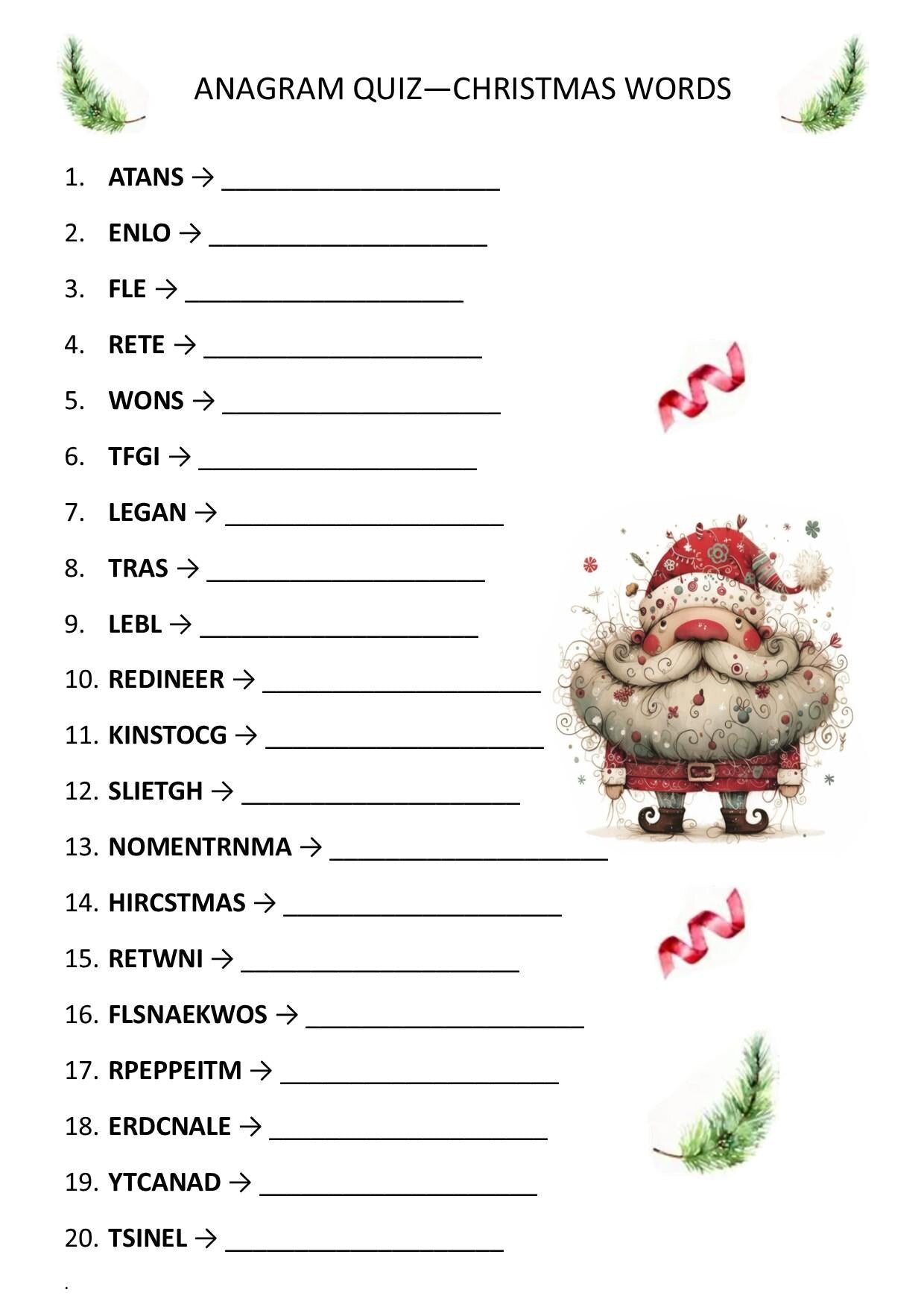 Christmas Anagram Game Printable | Holiday Word Puzzle | Festive Party Game | Instant Digital Download I Print at home I PDF