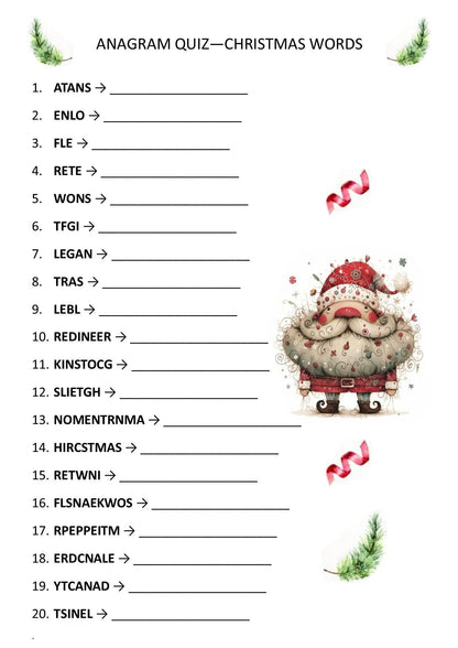 Christmas Anagram Game Printable | Holiday Word Puzzle | Festive Party Game | Instant Digital Download I Print at home I PDF