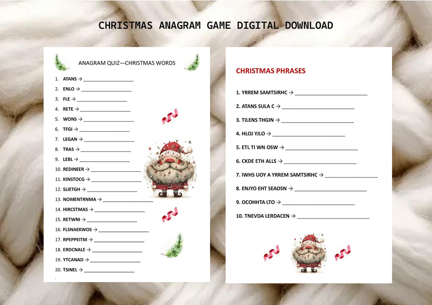 Christmas Anagram Game Printable | Holiday Word Puzzle | Festive Party Game | Instant Digital Download I Print at home I PDF