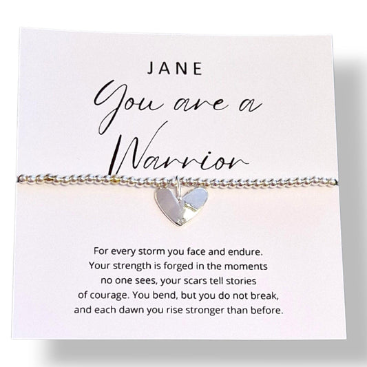 You are a Warrior Heart Charm Bracelet: Silver Plated Strength Gift - personalised