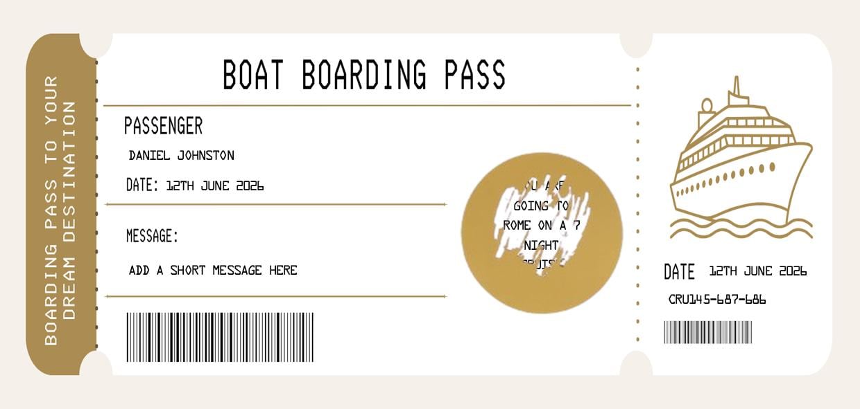 Personalized Cruise Boarding Pass - Custom Boat Ticket for Surprise Trip