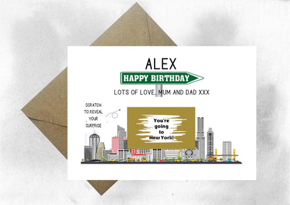 Personalised "You're Going to New York" Scratch Card - Custom Birthday Surprise Reveal, Fun Travel Gift, New York Trip Reveal Card