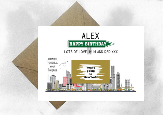 Personalised "You're Going to New York" Scratch Card - Custom Birthday Surprise Reveal, Fun Travel Gift, New York Trip Reveal Card