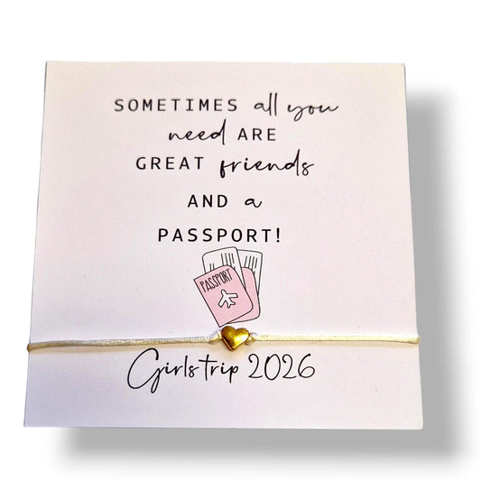 Girls Trip 2026,  Holiday, Weekend, Wish Bracelet: Friendship jewellery Keepsake - Personalised - Passport