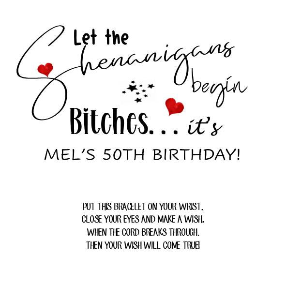 Shenanigans Girls Getaway Gift; Girls Trip; Girls Weekend; Wish Bracelet; Girls Road Trip, Wish Bracelet; Girls Weekend Gift; Hen Party