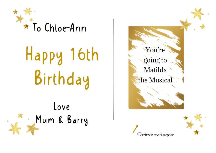 Personalised Birthday Scratch Reveal Card: Surprise Gift Ticket - scratch to reveal