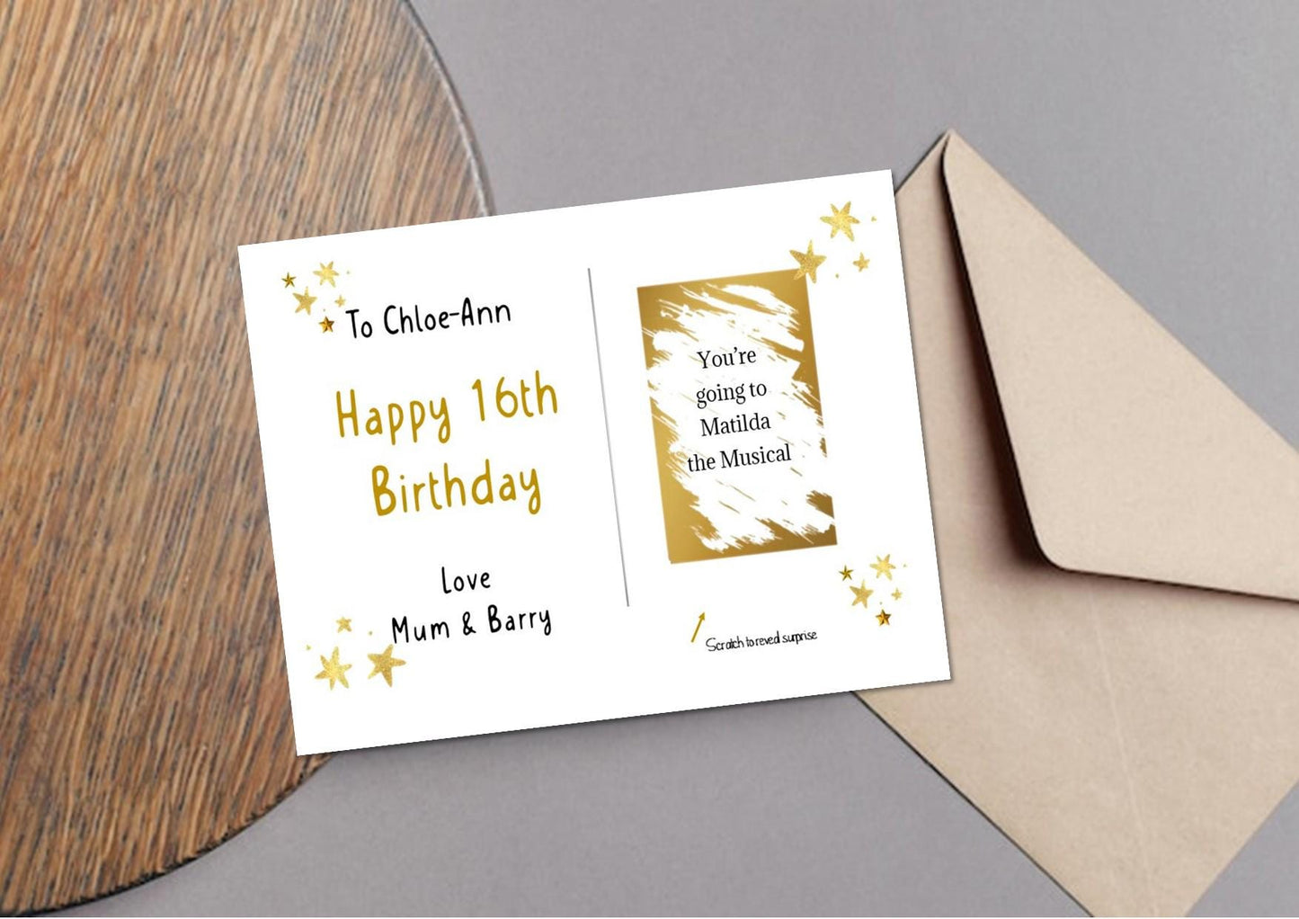 Personalised Birthday Scratch Reveal Card: Surprise Gift Ticket - scratch to reveal