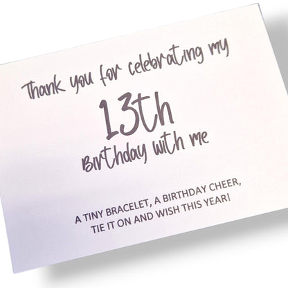 Thank You For Celebrating My 13th Birthday With Me Wish Bracelet | Birthday Wish Bracelet | Party Gift | 13th Birthday | Party Gift