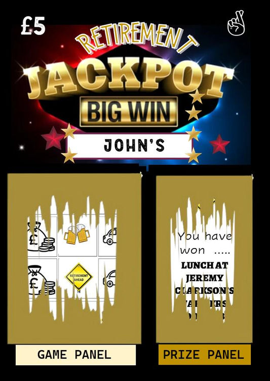 Personalised Retirement Scratch Off Card: Surprise Reveal Gift - Jackpot Funny - Surprise Retirement Gift