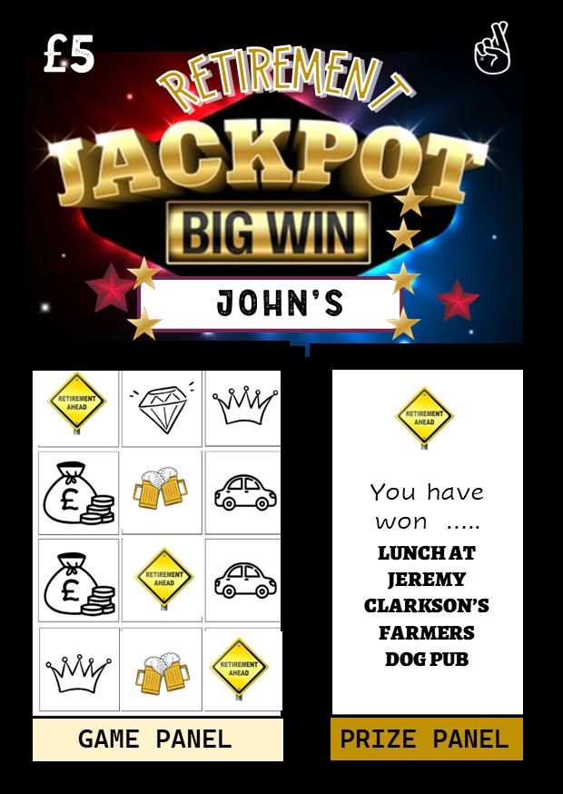 Personalised Retirement Scratch Off Card: Surprise Reveal Gift - Jackpot Funny - Surprise Retirement Gift