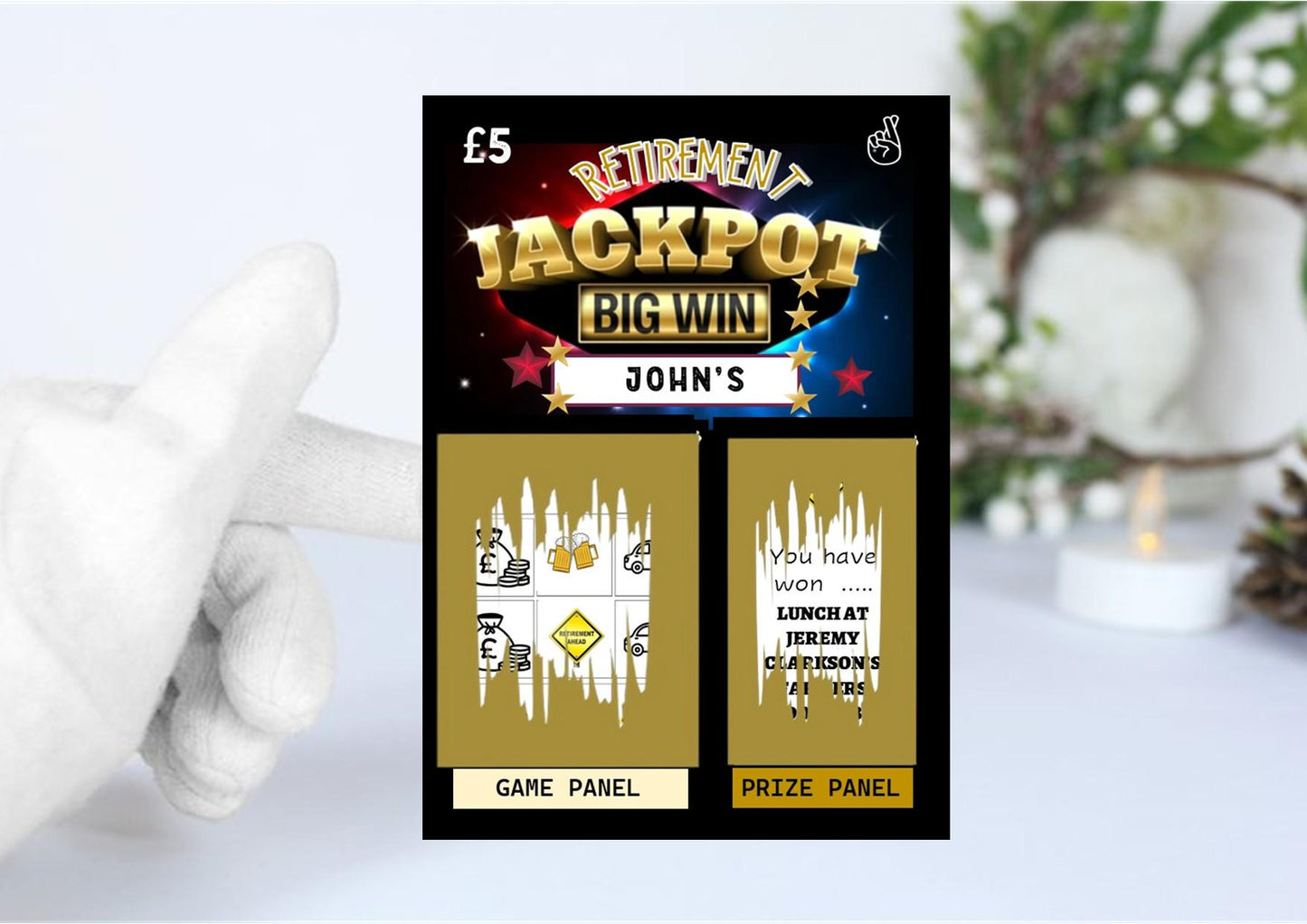 Personalised Retirement Scratch Off Card: Surprise Reveal Gift - Jackpot Funny - Surprise Retirement Gift