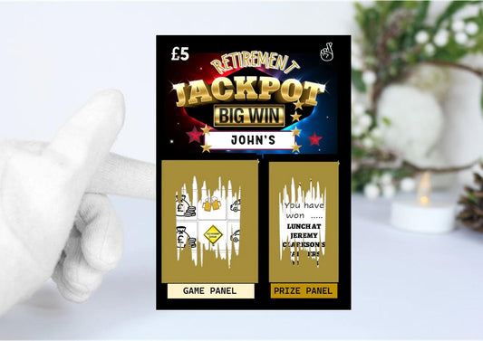 Personalised Retirement Scratch Off Card: Surprise Reveal Gift - Jackpot Funny - Surprise Retirement Gift