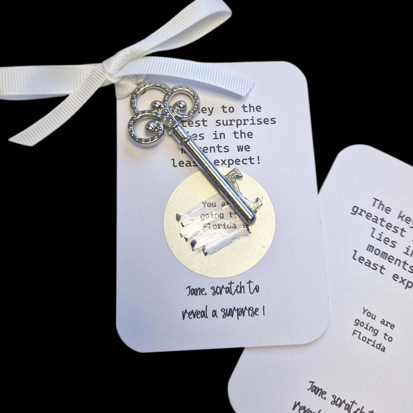 Scratch off Holiday Key Surprise Reveal Scratch to reveal – Metal Key Holiday Announcement, Magical Gift, Christmas,  Birthday