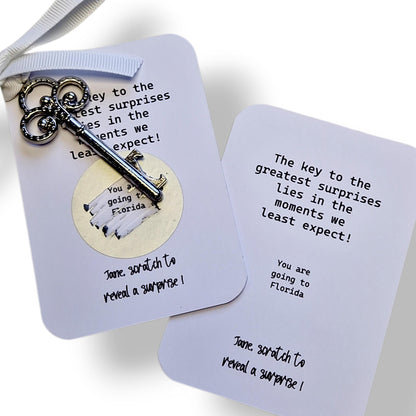 Scratch off Holiday Key Surprise Reveal Scratch to reveal – Metal Key Holiday Announcement, Magical Gift, Christmas,  Birthday
