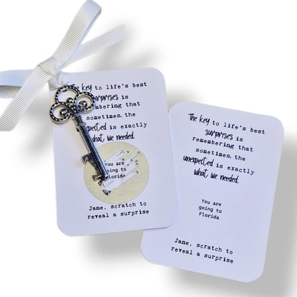 Scratch off Holiday Key Surprise Reveal Scratch to reveal – Metal Key Holiday Announcement, Magical Gift, Christmas,  Birthday - Surprise